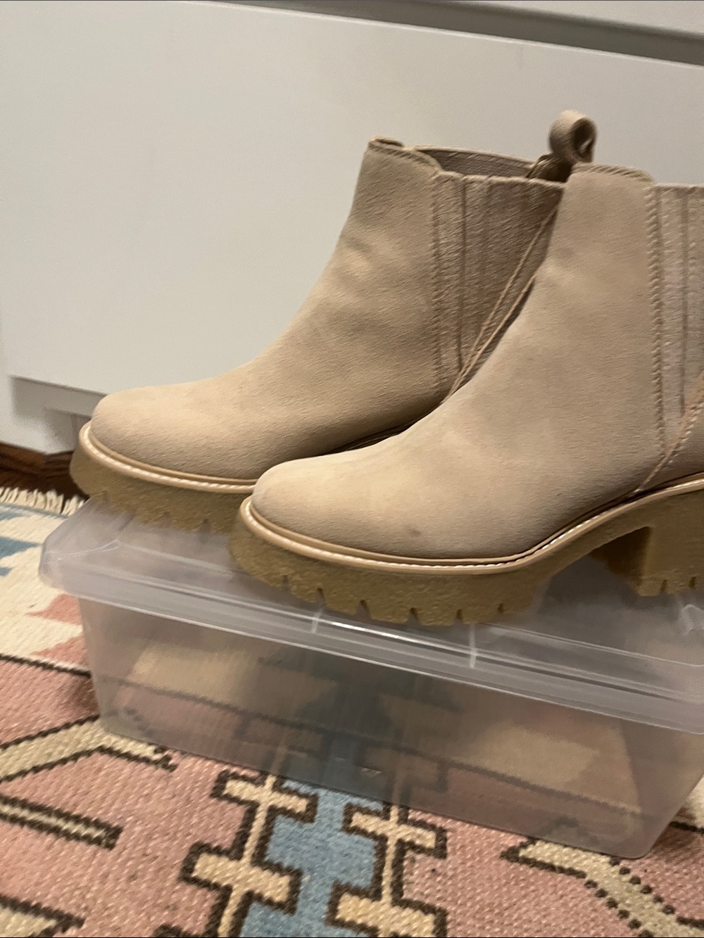 Dolce Vita Beige Suede Chelsea Lug-Heel Ankle Boots - Picture 3 of 4